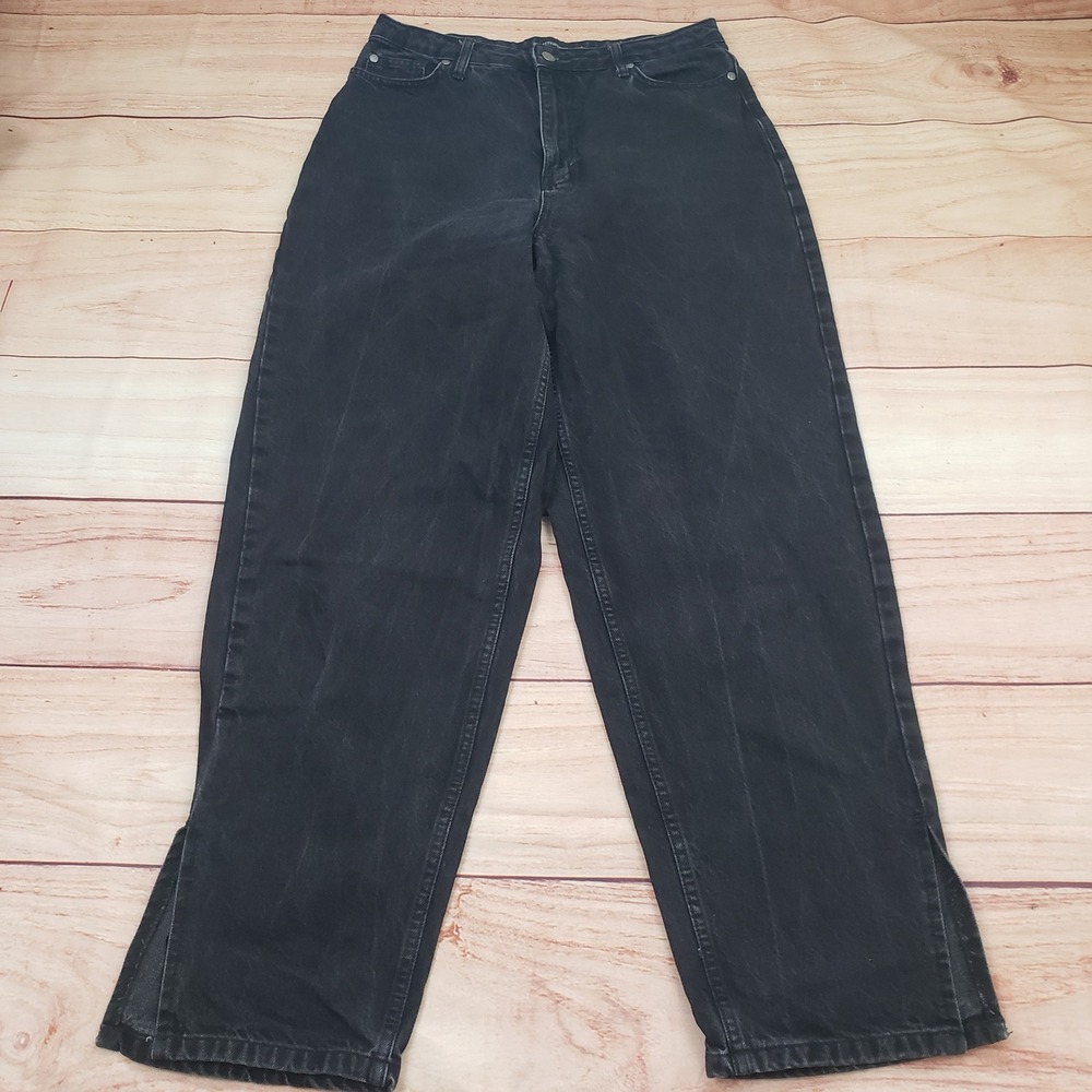 PrettyLittleThing Jeans Womens 8 Black High Waisted Split Hem Wide Leg Jeans